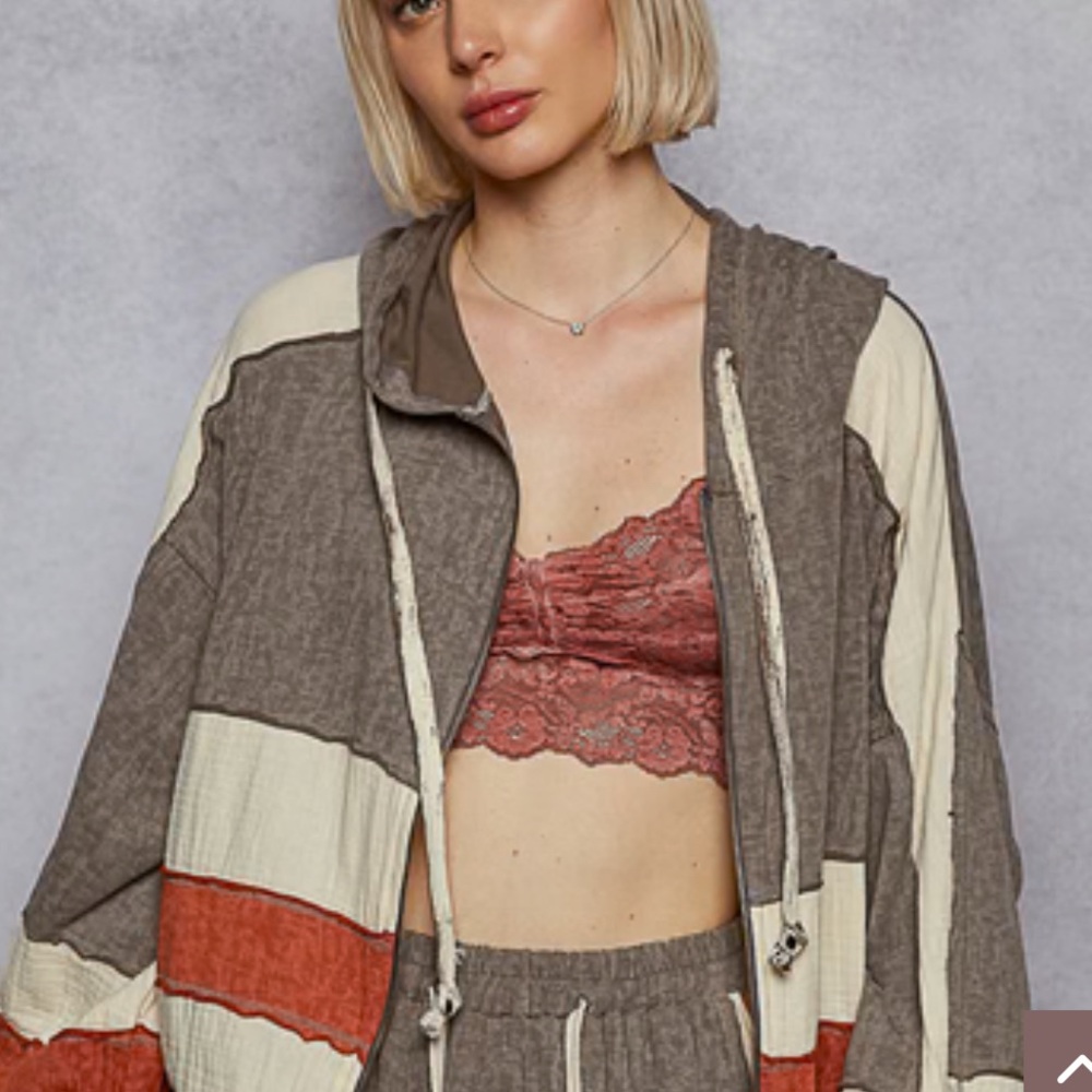 POL (SET) Color Block Hooded Jacket and pants in Charcoal